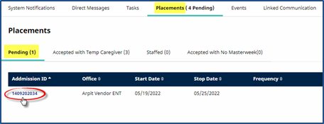 Placement's Admission ID